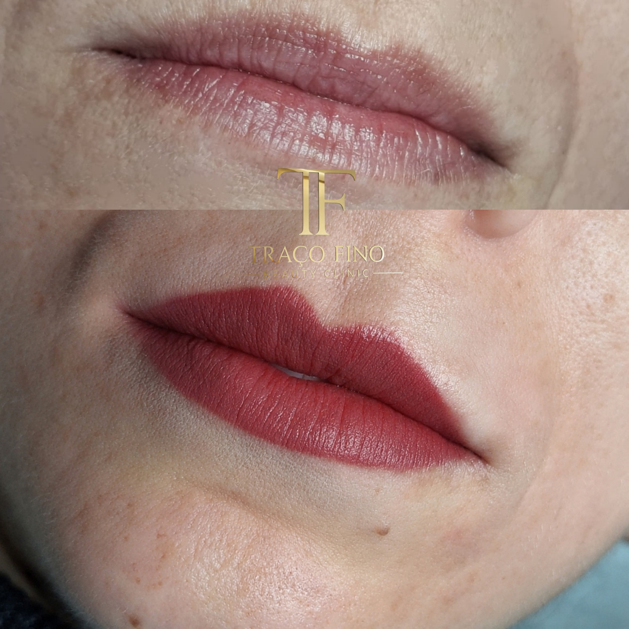 Detalhe de resultado de micropigmentação labial